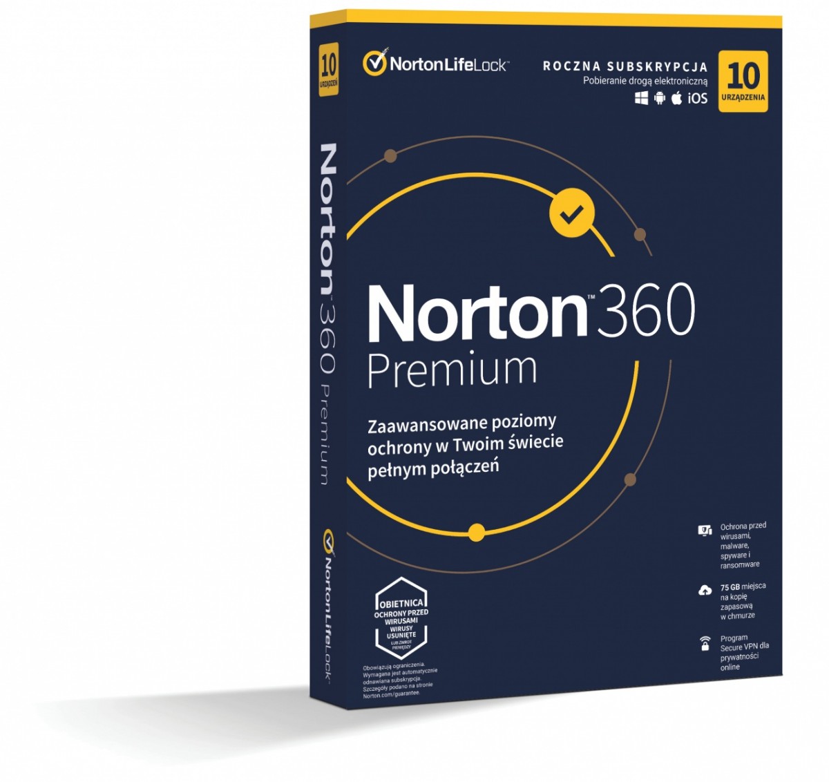 Norton 360 Premium 75GB   PL  1 Użytkownik  10 Urządzeń  1 Rok