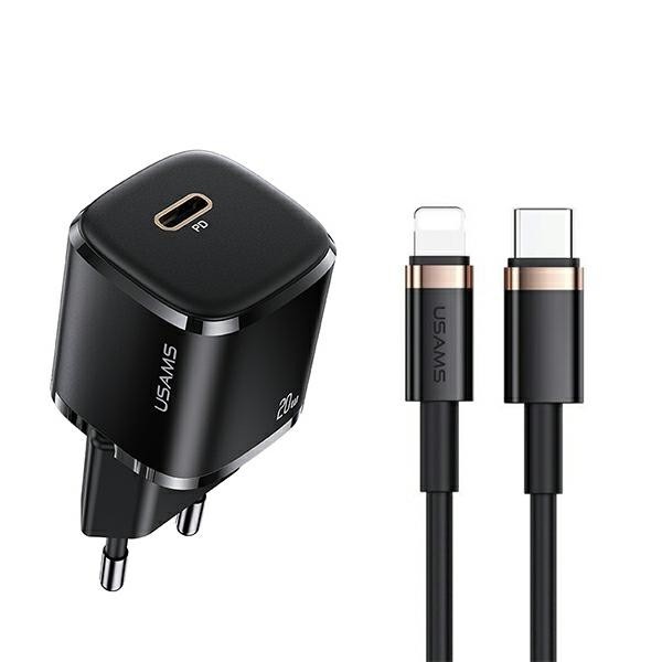 Ładowarka sieciowa  USB  20W  1 x USB Type-C + kabel Lightning  QC 3.0  Usams  Czarna