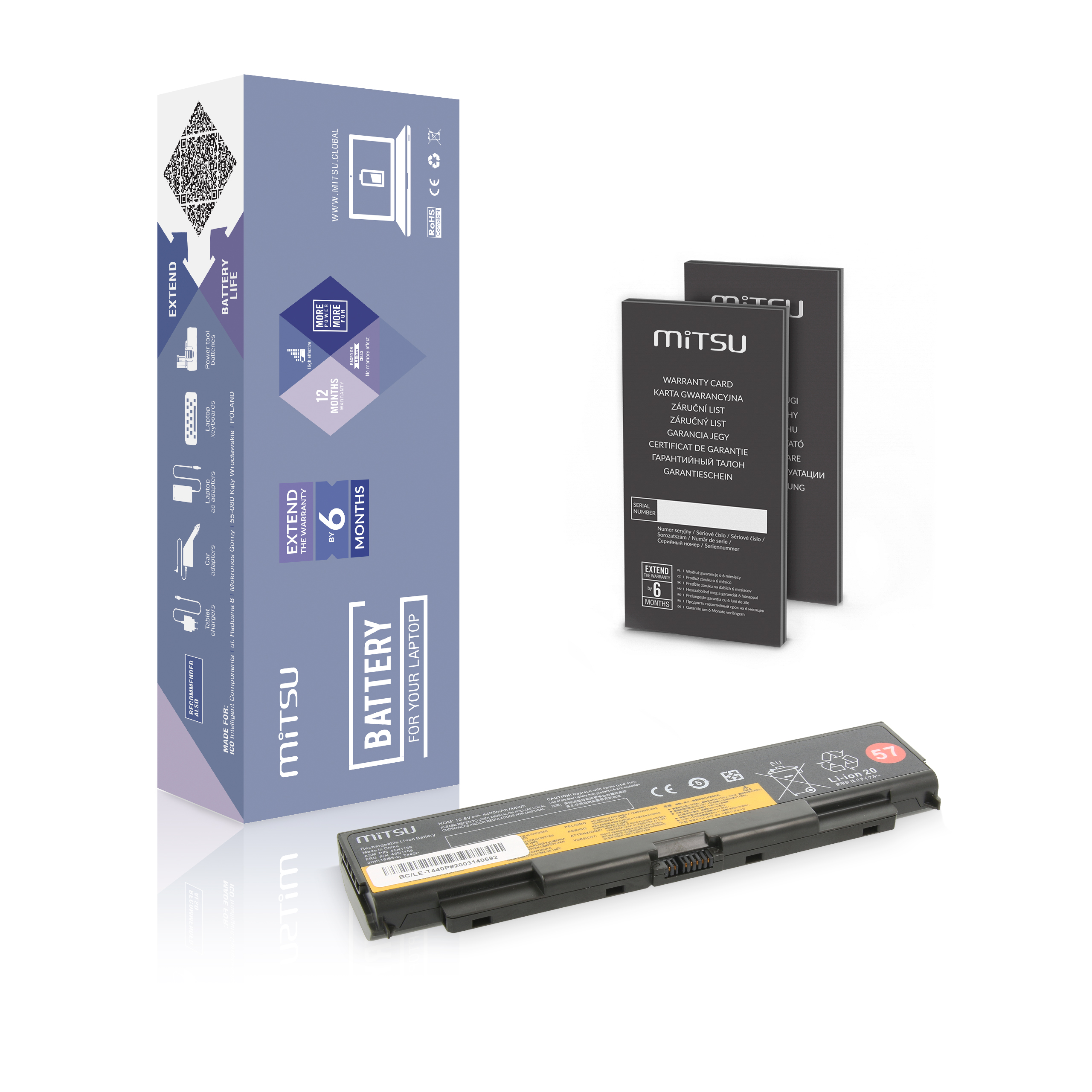 Bateria do laptopa Lenovo Thinkpad T440p; T540p; W540; W541  10.8 V  4400 mAh