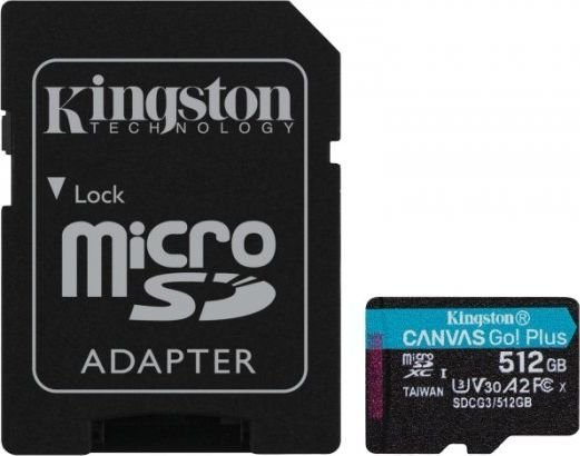 - karta pamieci MicroSD  512GB SDXC  Kingston Canvas Go! Plus 170MB/90MB + Adapter SD!