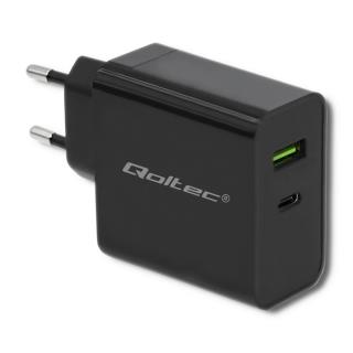 Ładowarka Sieciowa  USB  45W  1 x USB Type-C + 1 x USB A  QC 3.0  Qoltec  Czarna