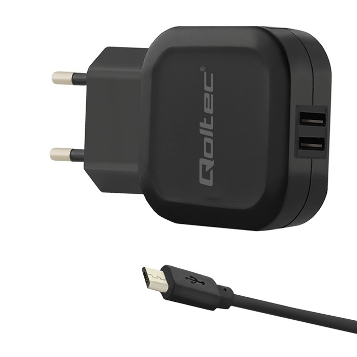 Ładowarka Sieciowa  USB   5V 3.4A + kabel Micro USB  2 porty  Qoltec