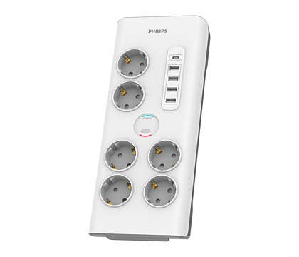 Listwa zasilająca Philips SPN7060WA/60  6 gniazd + 4 x USB + 1 x USB Type-C  2.0m  Biała