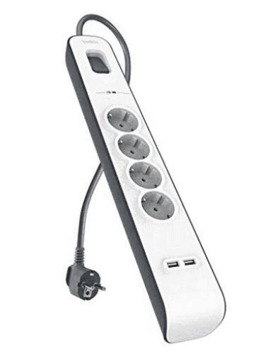 Listwa zasilająca Belkin  4 gniazda + 2 x USB 2.4A  2.0m Schuko  Biało-szara