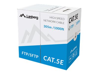 Kabel sieciowy FTP skrętka, Drut 305 m  kat. 5E  CCA  Szary  Lanberg