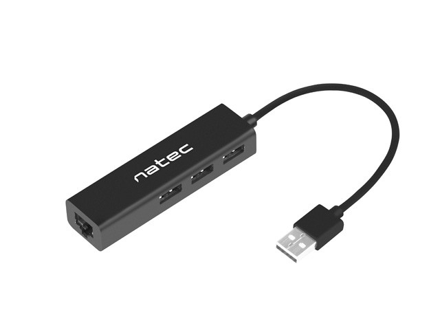 Karta sieciowa USB 2.0 LAN 10/100 Mb/s RJ45 + HUB USB 2.0  Natec Dragonfly
