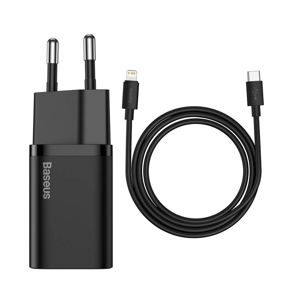 Ładowarka sieciowa  USB  20W  1 x USB Type-C + kabel Lightning  QC 3.0  Baseus  Czarna