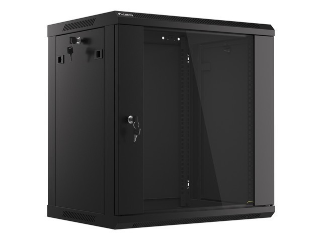 Szafa wisząca rack 19''  12U 600x450mm czarna (drzwi przednie szklane) Langberg