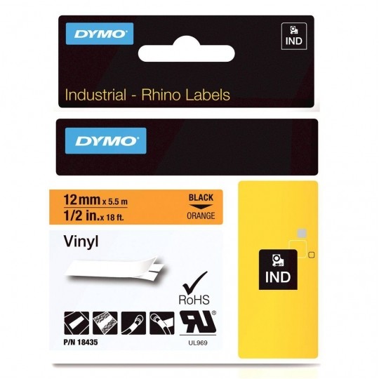 Taśma do drukarki etykiet Dymo Rhino Winylowa  12 mm x 5,5 m  pomarańczowa taśma/czarny nadruk