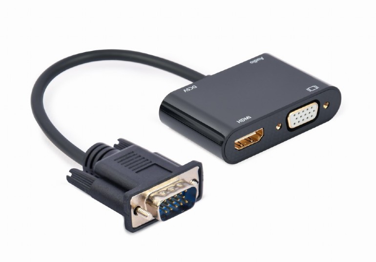 Adapter VGA męski do HDMI żeński + VGA żeński  Gembird