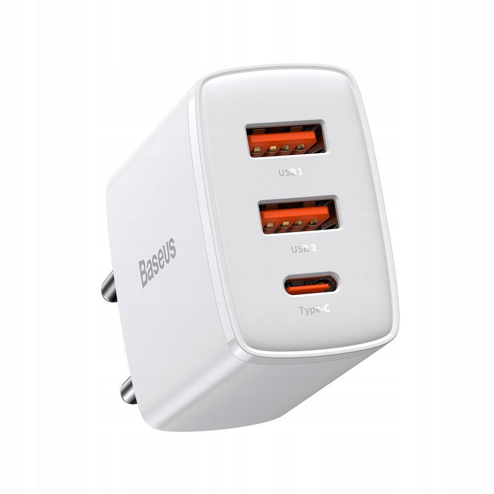 Ładowarka sieciowa  USB  30W  1 x USB Type-C + 2 porty USB-A  QC 3.0  Baseus  Biała
