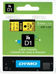 Taśma do drukarki etykiet Dymo D1  9 mm x 7 m  żółta taśma/czarny nadruk