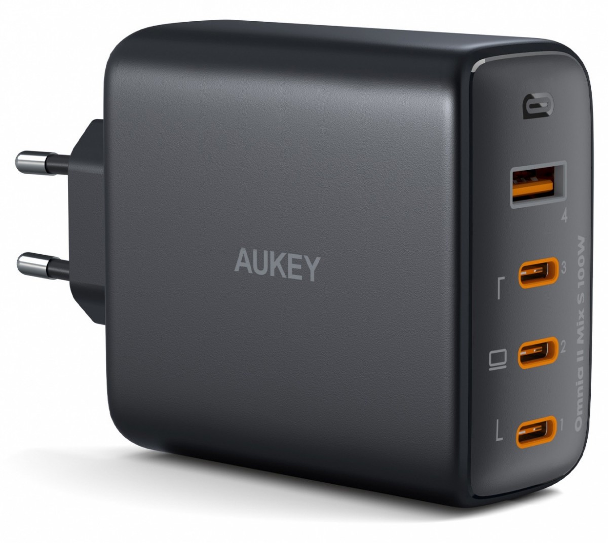 Ładowarka sieciowa  USB  GaN 100W 3 x USB Type-C + 1 x USB A  PD  Aukey  Czarna