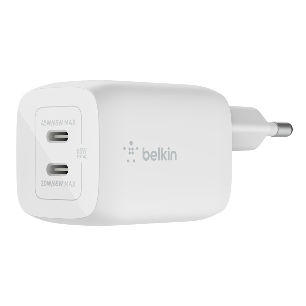 Ładowarka sieciowa  USB  GaN  65W 2 x USB Type-C  PD  Belkin  Biała