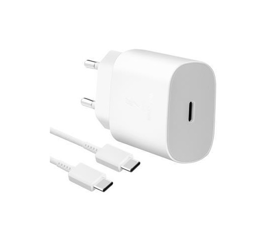 Ładowarka sieciowa  USB  25W  1 x USB Type-C + kabel USB Type-C  QC 3.0  Samsung  Biała