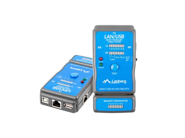 Tester okablowania  RJ45, RJ11, RJ12, BNC, USB  Lanberg