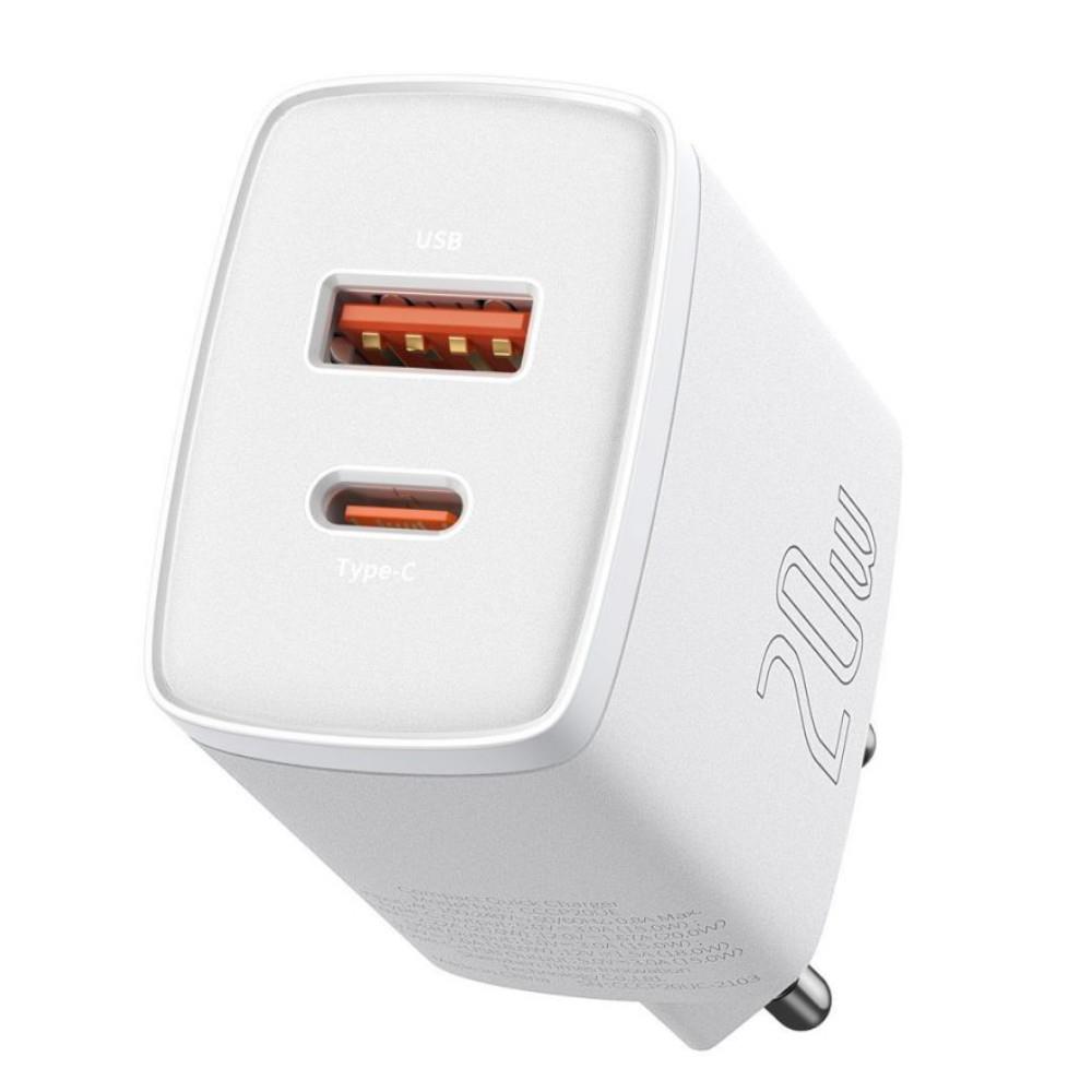 Ładowarka sieciowa  USB  20W  1 x USB Type-C + 1 x USB-A   QC 3.0  Baseus  Biała