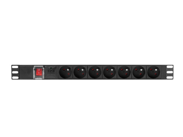 Listwa zasilająca Lanberg Rack 19" 1U 250V/16A  4000W  7 x FR ; wtyk Uni-schuko  2.0 m czarna