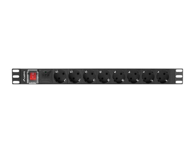 Listwa zasilająca Lanberg Rack 19" 1U 250V/16A  4000W  8 x Schuko ; wtyk Uni-schuko  2.0 m czarna