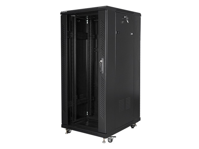 Szafa stojąca rack 19" 27U 600x800mm czarna (drzwi przednie szklane)  Lanberg