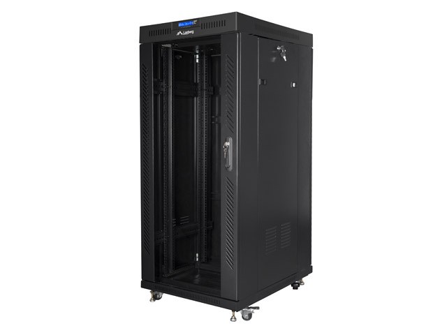 Szafa stojąca rack 19" 27U 600x800mm czarna (drzwi przednie szklane) LCD  Lanberg