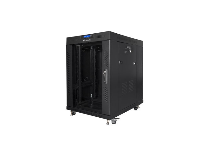 Szafa stojąca rack 19" 15U 800x1000mm czarna (drzwi przednie szklane) LCD  Lanberg