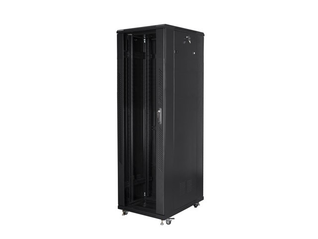 Szafa stojąca rack 19" 42U 800x800mm czarna (drzwi przednie szklane)  Lanberg