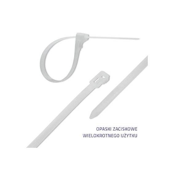 Opaski zaciskowe wielorazowe 200mm x 4,8mm (100 szt.)  Białe