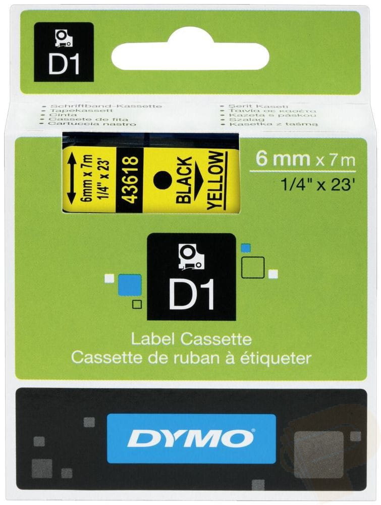 Taśma do drukarki etykiet Dymo D1  6 mm x 7 m  żółta taśma/czarny nadruk