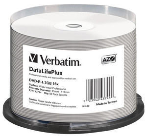 DVD-R Verbatim 4.7GB x16 Cake *50  Printable