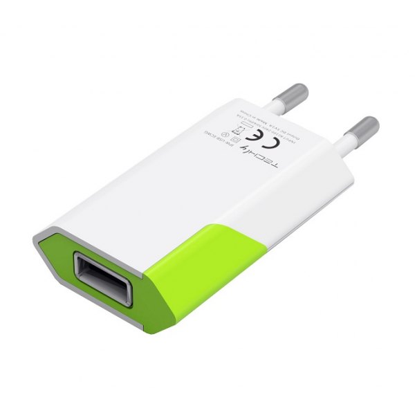 Ładowarka Sieciowa  USB   5V 1A  Techly Biało - zielona