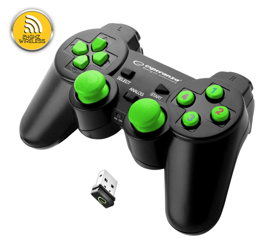 Gamepad Bezprzewodowy Esperanza Gladiator  PS3/PC  Czarno-zielony