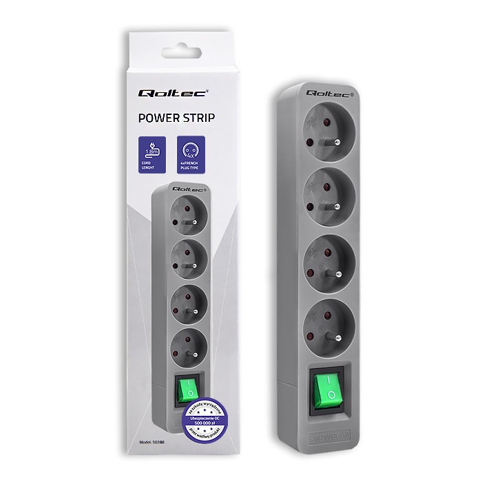 Listwa zasilająca Qoltec  5 gniazd 1.8m  Szara