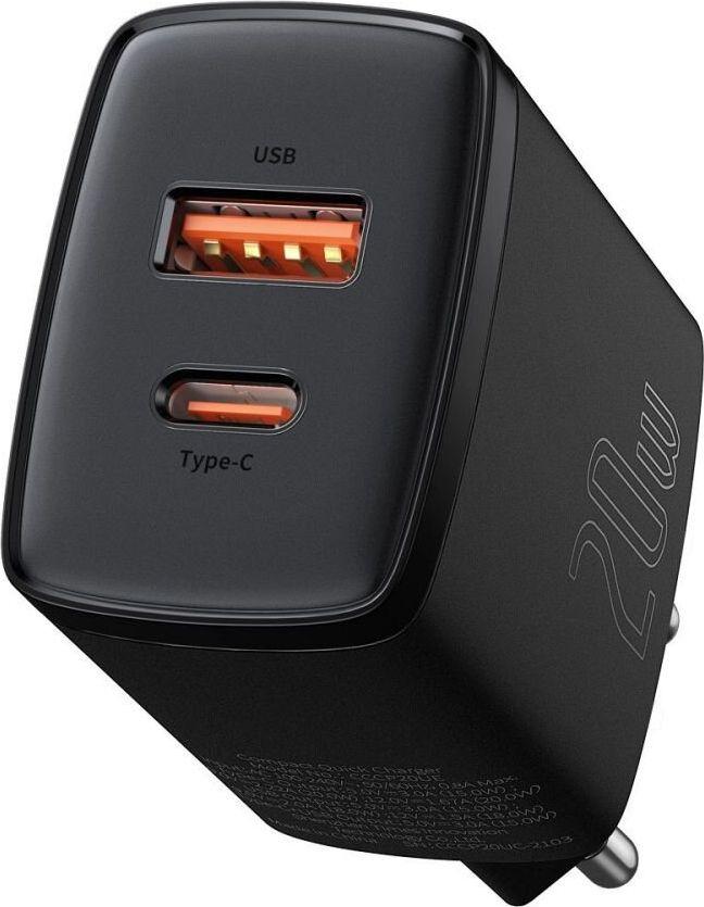 Ładowarka sieciowa  USB  20W  1 x USB Type-C + 1 x USB A   QC 3.0  Baseus  Czarna