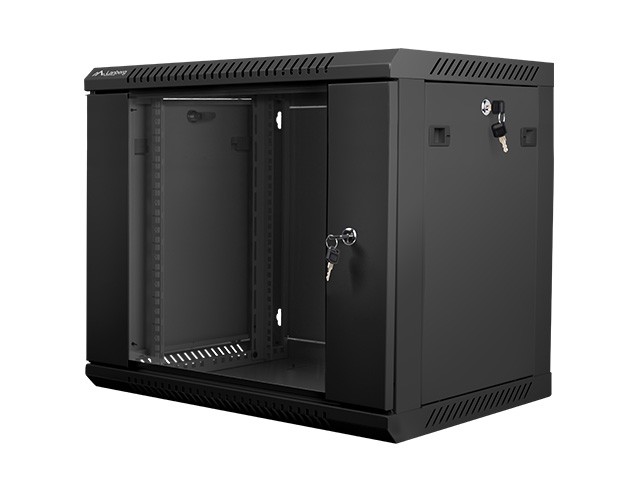 Szafa wisząca rack 19''   9U 600x450mm czarna (drzwi przednie szklane) Langberg
