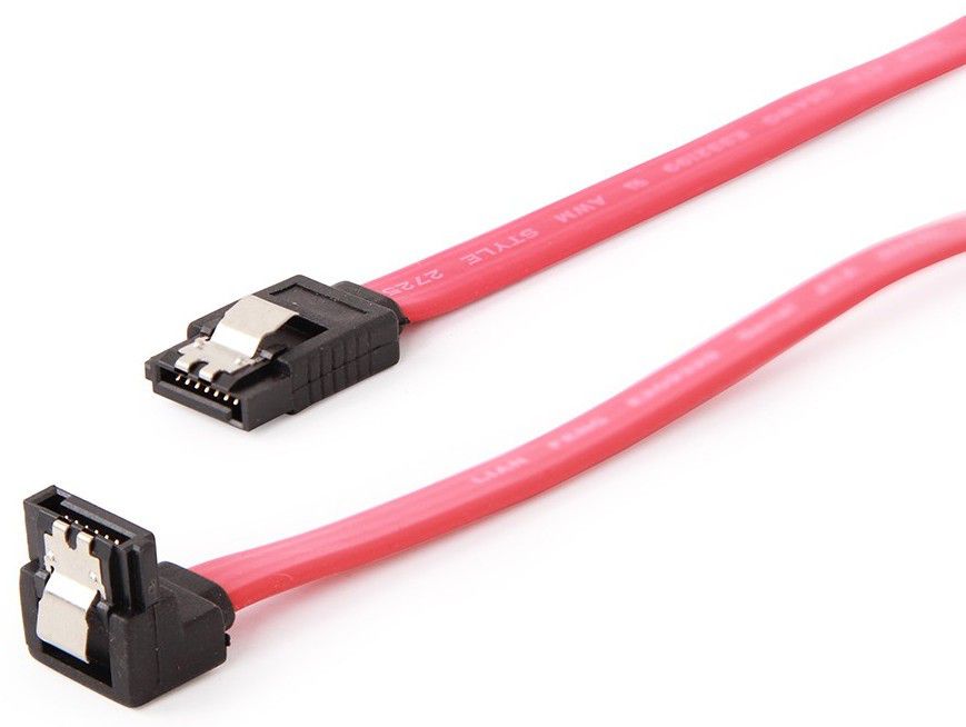 Kabel do dysków SATA 3  Data  0.1 m czerwony, metalowy zatrzask, kątowy  Gembird
