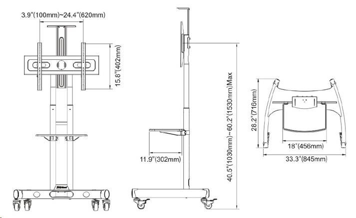 Stojak mobilny do TV  32"- 65"  45,5 kg  Fiber Mount - obrazek 3