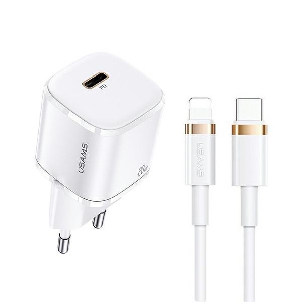 Ładowarka sieciowa  USB  20W  1 x USB Type-C + kabel Lightning  QC 3.0  Usams  Biała