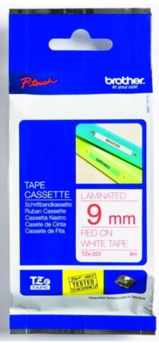 Taśma do drukarki etykiet Brother TZe222  9mm Czerwony na Białym - obrazek 3