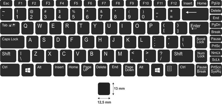 Naklejki na klawiaturę laptopa, układ Polski (programisty), 12,5x13 mm, druk UV