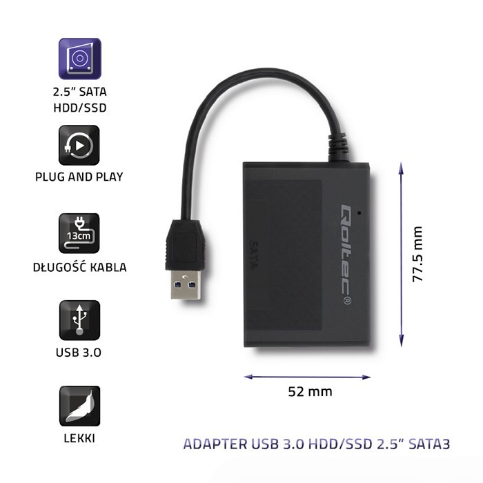 Adapter USB 3.0 do HDD/SSD SATA 2.5" Qoltec - obrazek 3