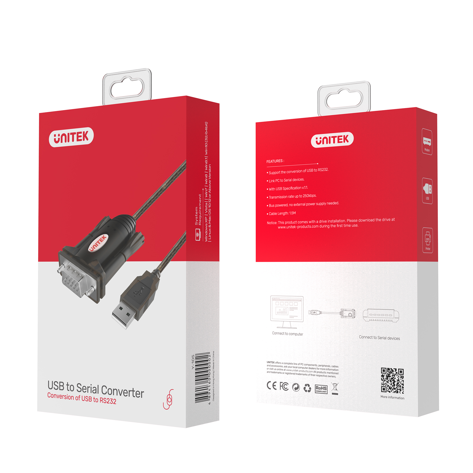 Adapter USB Type-C na 1 x RS232 Unitek - obrazek 2