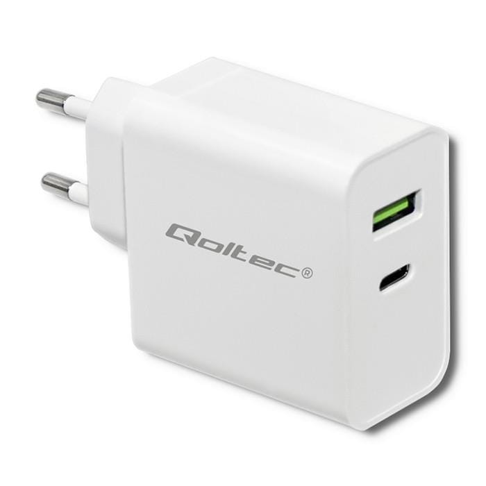 Ładowarka Sieciowa  USB  45W  1 x USB Type-C + 1 x USB A  QC 3.0  Qoltec  Biała