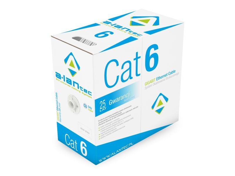 Kabel sieciowy UTP skrętka, Linka 305 m  kat. 6  CU  Szary  Alantec