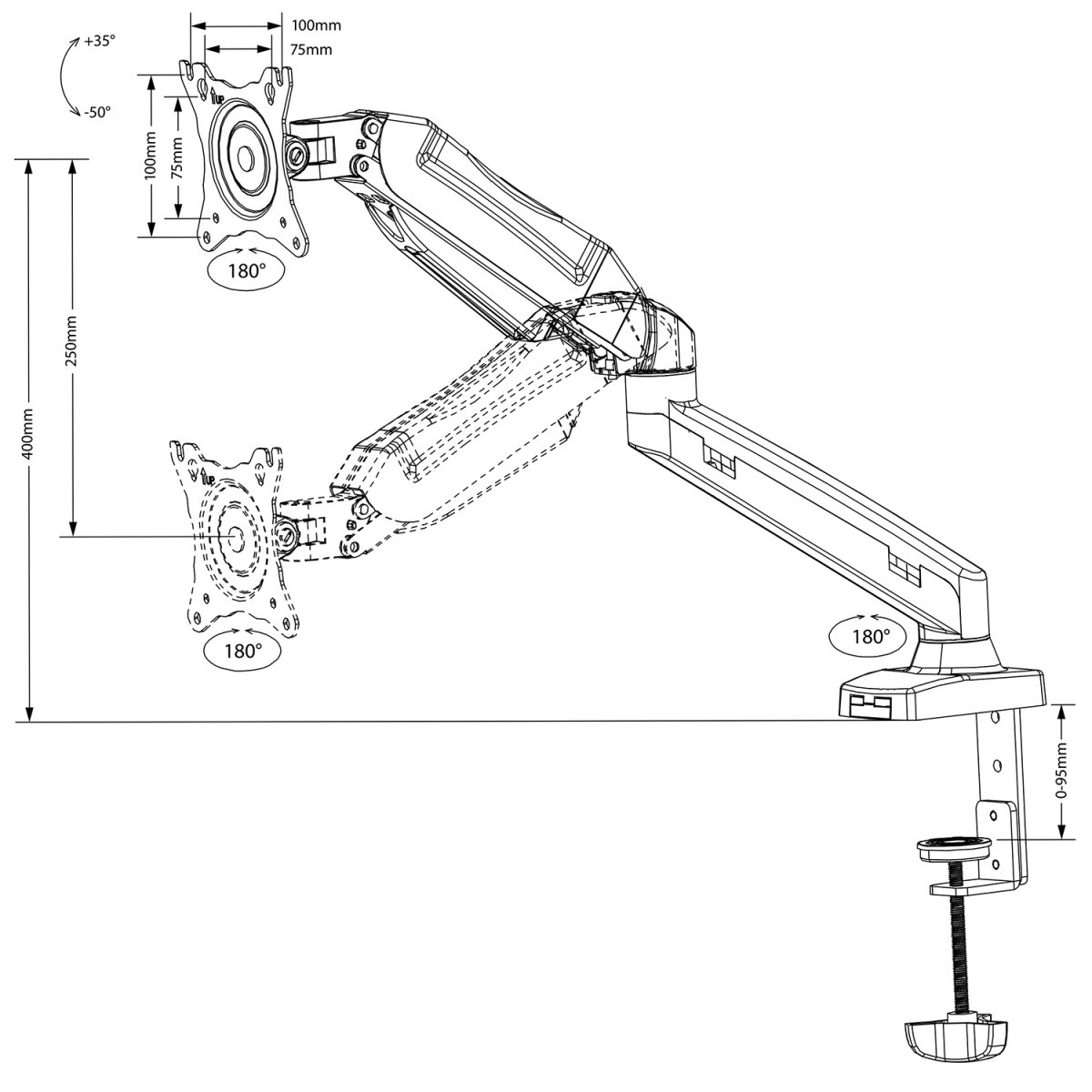 Uchwyt do mocowania LCD 13" - 27" - 8 Kg Biurkowy; obrotowy; sprężyna gazowa Maclean - obrazek 5
