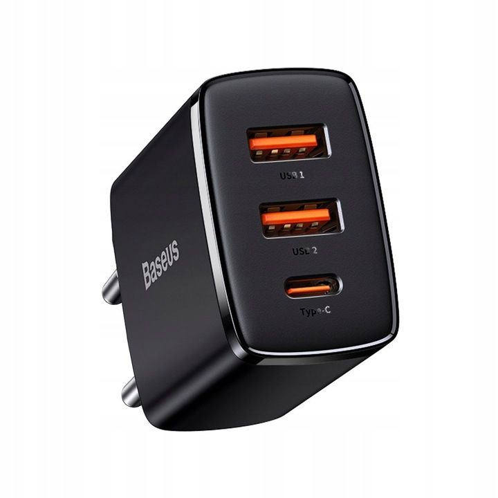 Ładowarka sieciowa  USB  30W  1 x USB Type-C + 2 porty USB-A  QC 3.0  Baseus  Czarna