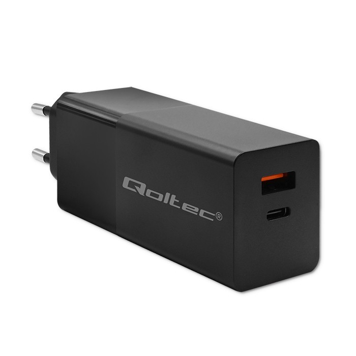 Ładowarka sieciowa  USB  GaN 100W 1 x USB Type-C + 1 x USB A  PD  Qoltec