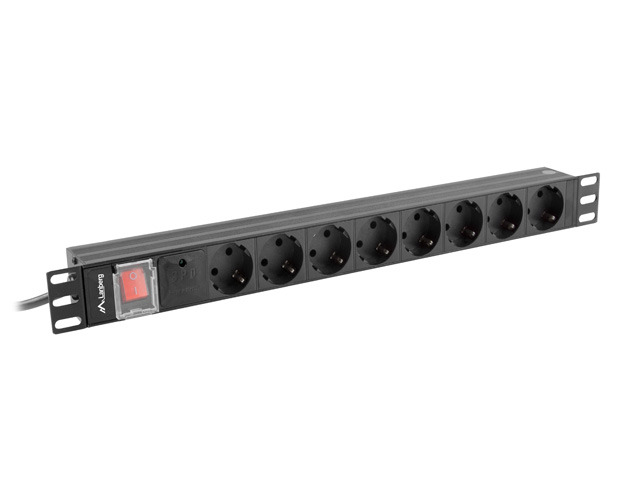 Listwa zasilająca Lanberg Rack 19" 1U 250V/16A 4000W 8 x Schuko ; wtyk Uni-schuko 2.0 m czarna - obrazek 4