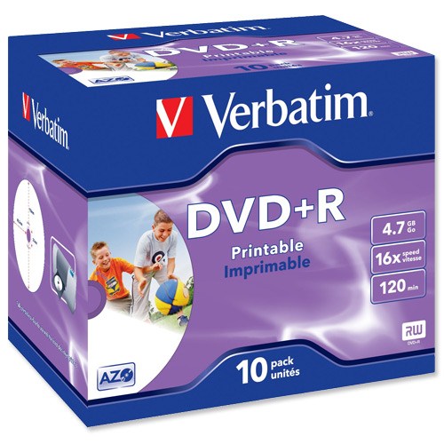 DVD+R VERBATIM 4.7GB x16 Jewel Case *10 Printable