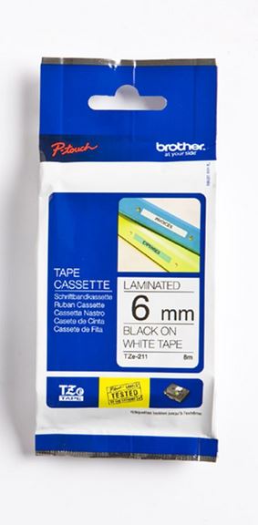 Taśma do drukarki etykiet Brother TZe211 6mm Czarne na Białym - obrazek 3